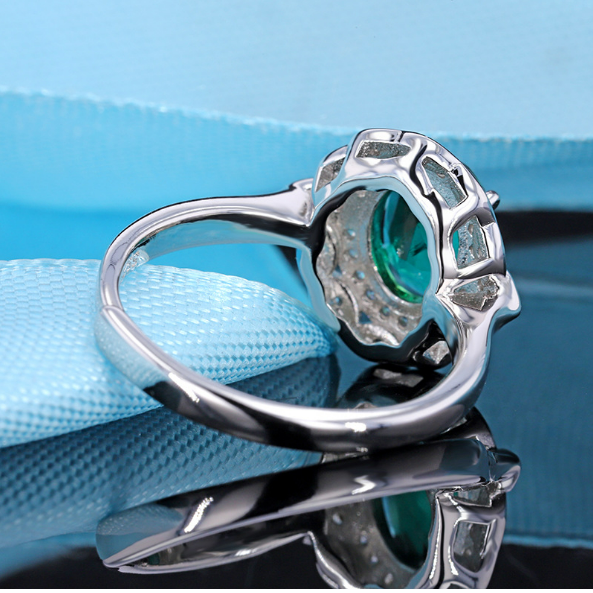 Emerald Ring Women's S925 Silver Opening Adjustable Ring - Dazpy