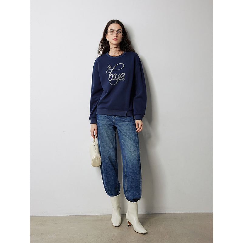 Herbst Sweatshirt mit Buchstaben und Perlenstickerei