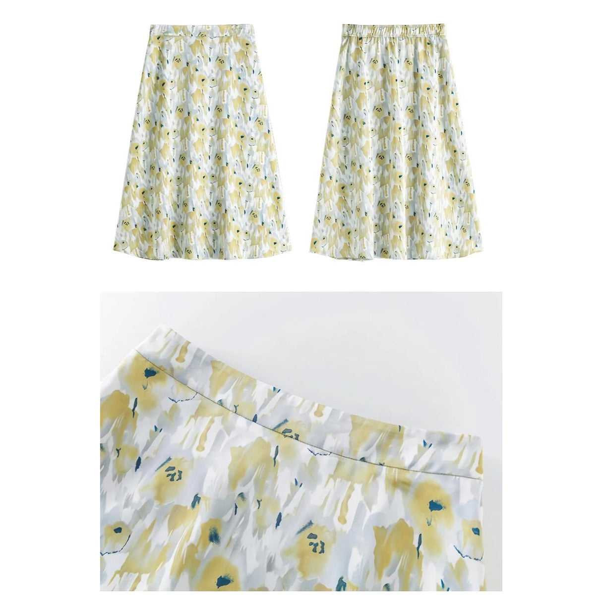 Falda midi con estampado retro francés de verano para mujer - Falda informal de cintura alta con corte en A