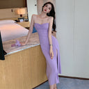 Women's High-Waist Strap Maxi Dress with Slit