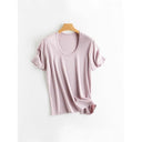 Camiseta con cuello cuadrado en mezcla de algodón y seda en colores caramelo