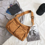 Men And Women Canvas Messenger Bag Student Street Large Capacity Multi Pockets Shoulder Bags - Dazpy