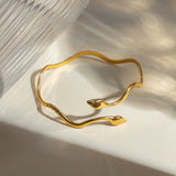 18K Gold Plated Stainless Steel Wavy Snake Bracelet - Waterproof Vintage Cuff for Women