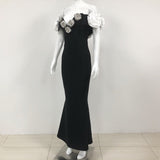 Vestido de fiesta negro con escote en forma de tubo y flores para mujer