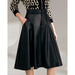 High Waist A-Line Knee-Length Black PU Leather Skirt