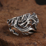 925 Sterling Silver Ornament Men's Personality Hollow Out Dragon Open Ring Thai Silver Retro Hipster Ring - Dazpy