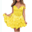 Vestido corto de encaje bordado sin mangas para ocasión especial