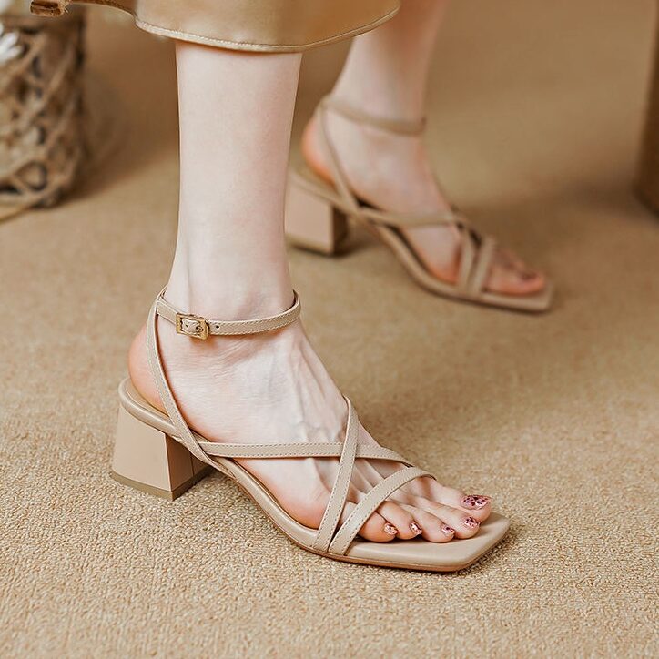 Square Heel Leather Sandals