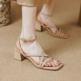 Square Heel Leather Sandals