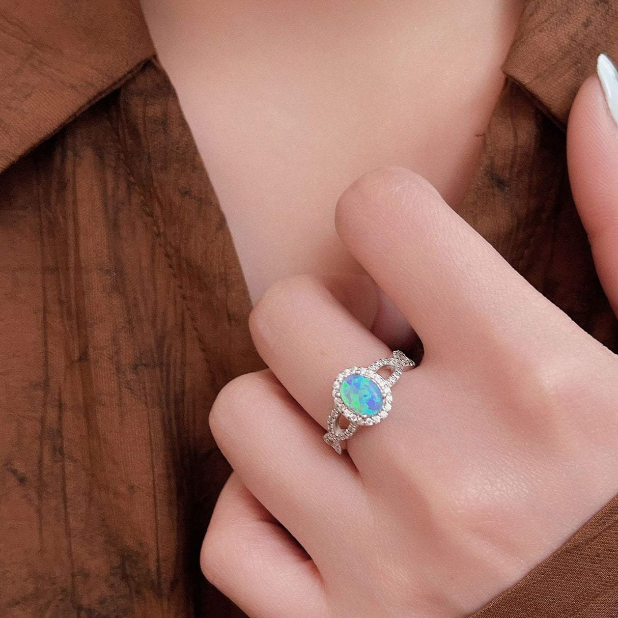 S925 Silver Egg-shaped Opal Ring - Dazpy