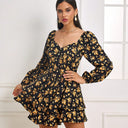 Printed Long-Sleeve Polyester Mini Dress