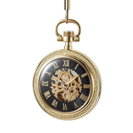 Bronze Transparent Bottom Glossy Semi-automatic Mechanical Pocket Watch - Dazpy