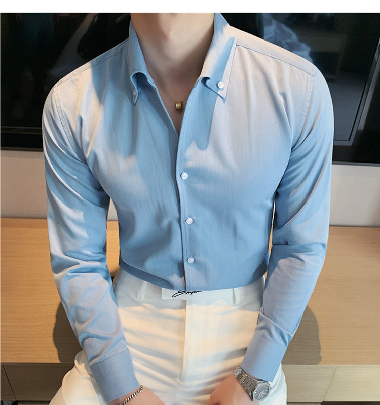 Camisa de negocios de manga larga con cuello en V grande para hombre