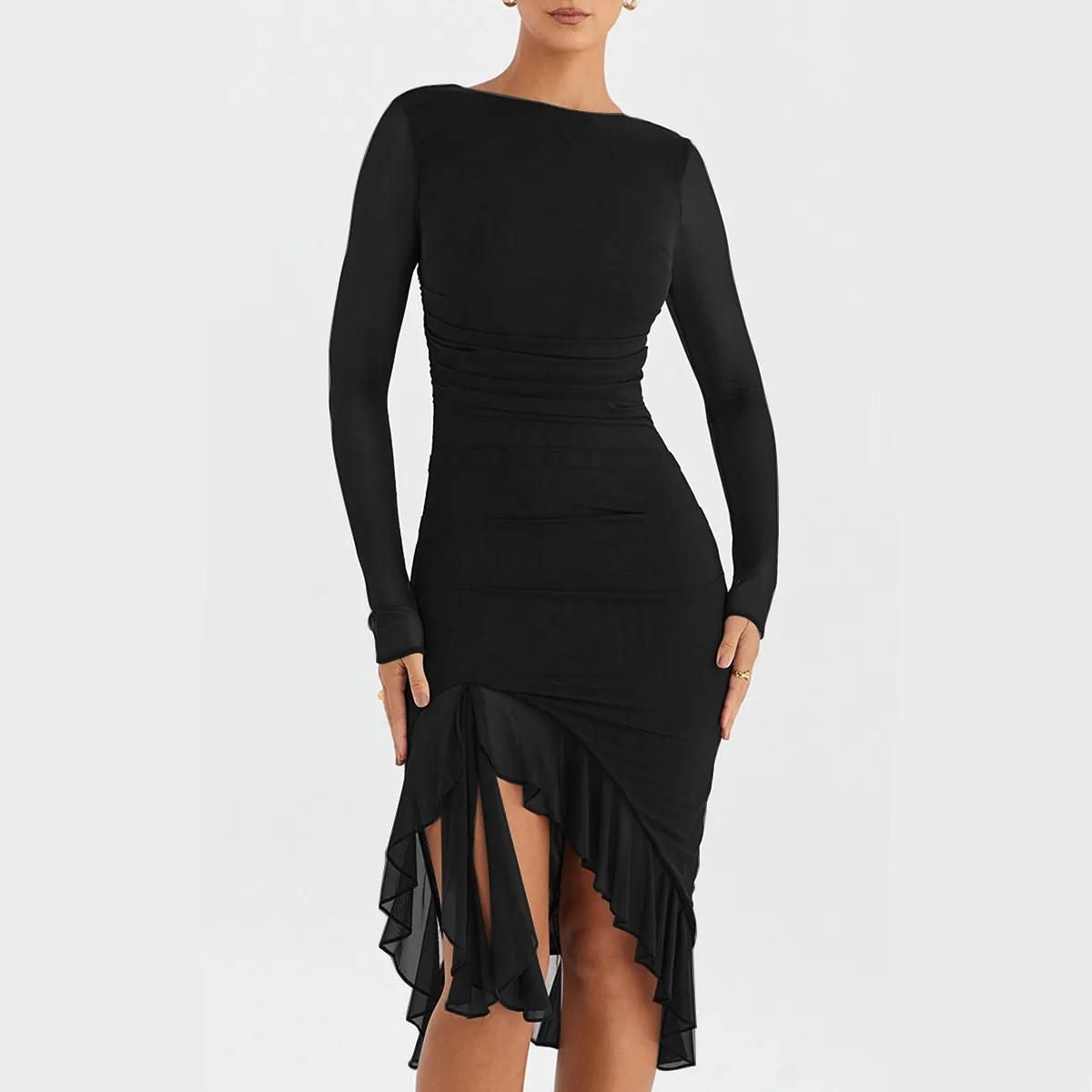 Elegant Ruffle Ruched Mini Dress