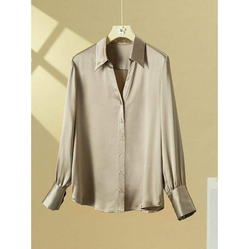 Blusa elegante con cuello en V 100% seda para mujer