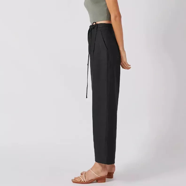 Pantalones elegantes de lino para oficina y ropa de calle de estilo coreano de cintura alta