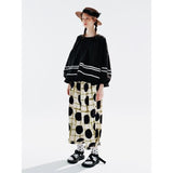 Green Plaid & Black Wave Dot Elastic Waist Wide Leg Pants for Women