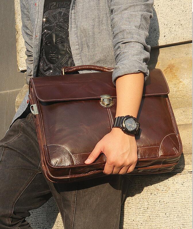 First Layer Cowhide Mens Bag Retro Trendy Texture Handbag - Dazpy