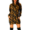 Vestido tipo suéter con capucha y estampado de Halloween para mujer