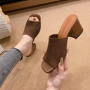 Women's Square-Toe Mesh High-Heel Slippers