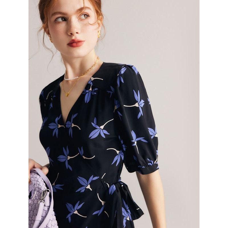 Floral Silk Crepe De Chine Wrap Dress