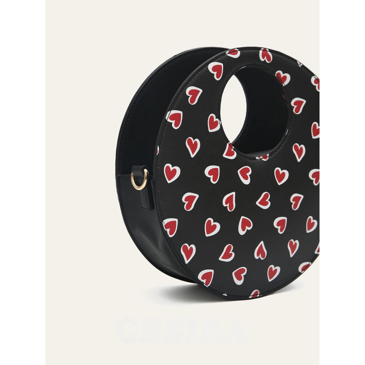 Chic Round Vegan Leather Heart-Print Crossbody Bag