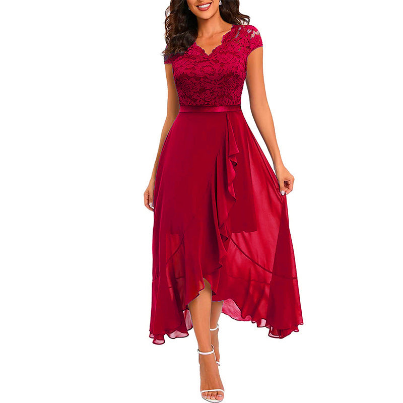 Kleid mit V-Ausschnitt, ärmellos, Spitzennetz, großes Swing-Kleid