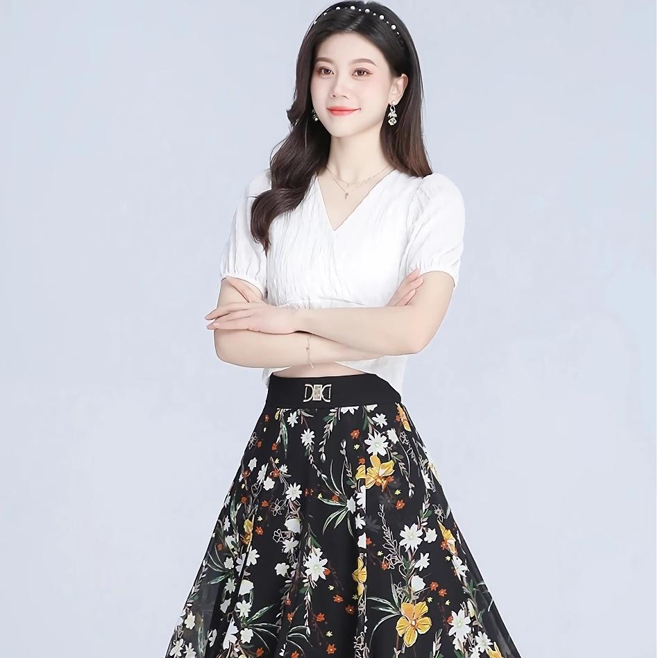 Floral Chiffon A-Line Skirt