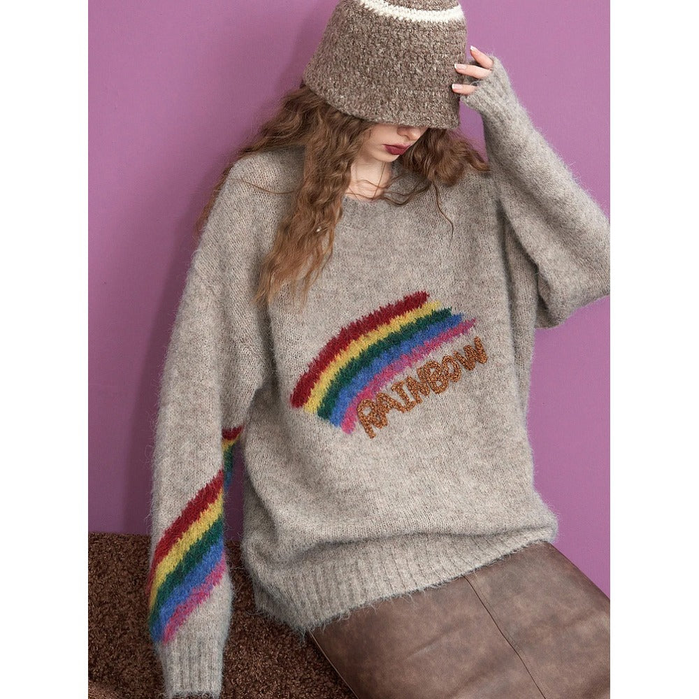 Bunter, lockerer Regenbogenpullover für Damen