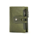 Cartera corta plegable de piel auténtica