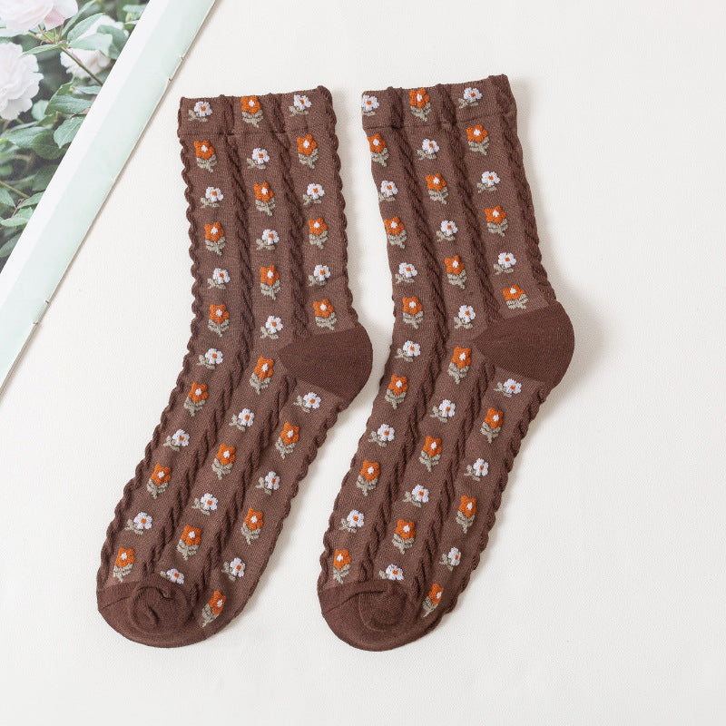 Baumwollsocken mit Cartoon-Blumenmuster für Damen