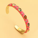 Jewelry Exotic Multicolor Heavy Copper Inlaid Zircon Opening Bracelet - Dazpy