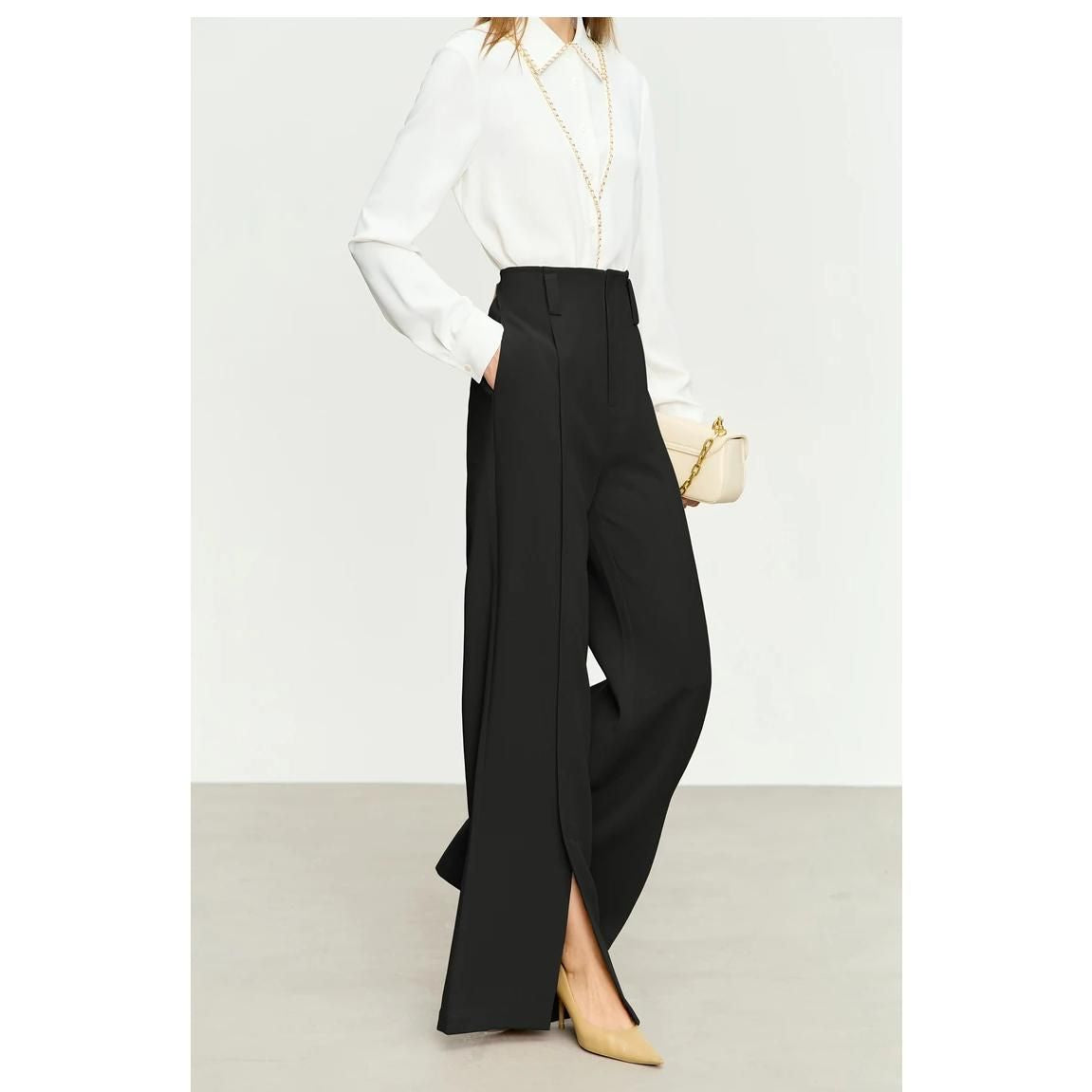 Winter Casual Chic Wide-Leg Pants with High Slit