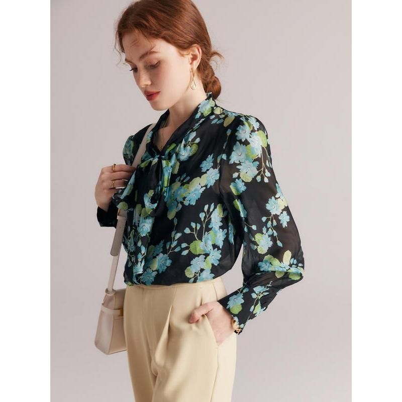 Elegant Floral Silk Blend Blouse