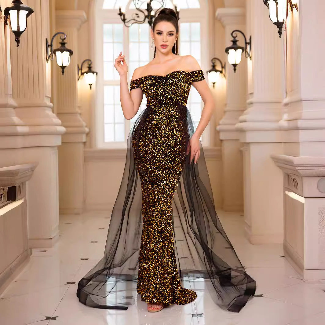 Heavy Industry Fishtail Long Off-shoulder Banquet Annual Meeting Dress