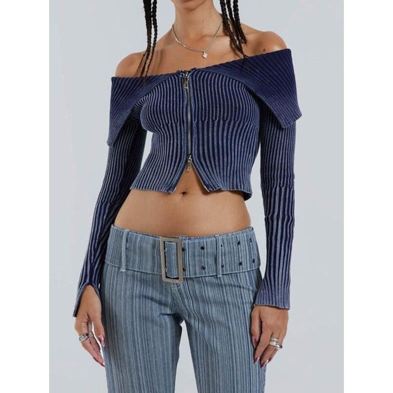 Schicker gestrickter One-Shoulder-Midriff-Cardigan