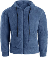 Men's Solid Color Plush Cardigan Hooded Jacket