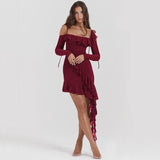 Elegant Spaghetti Strap Backless Ruffle Mini Dress for Women