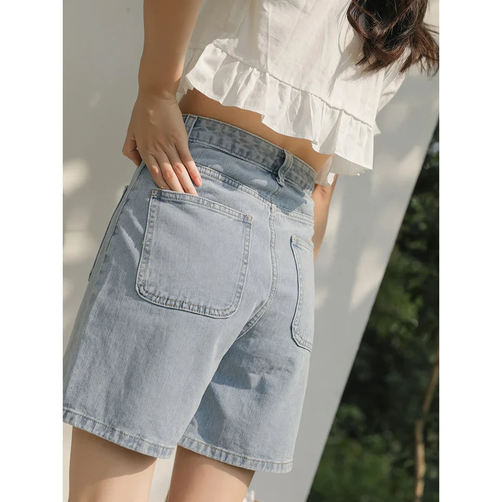 Light Blue Embroidered Denim Shorts for Women