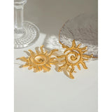 Gold Plated Sun-Shaped Stainless Steel Stud Earrings