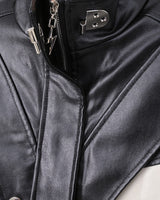 Men's Stand Collar Shoulder Pad Leather Coat