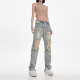 High Waist Ripped Straight Jeans for Women