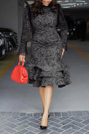 Abstract-Print Long-Sleeve Tiered Dress