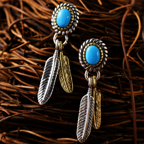 Sterling Silver Vintage Indian Feather Earrings - Dazpy