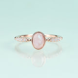 S925 Sterling Silver Inlaid Gemstone Pink Corundum Rose Gold Ring - Dazpy