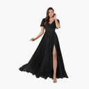 Vestido de dama de honor línea A con cuello en V y manga de mariposa