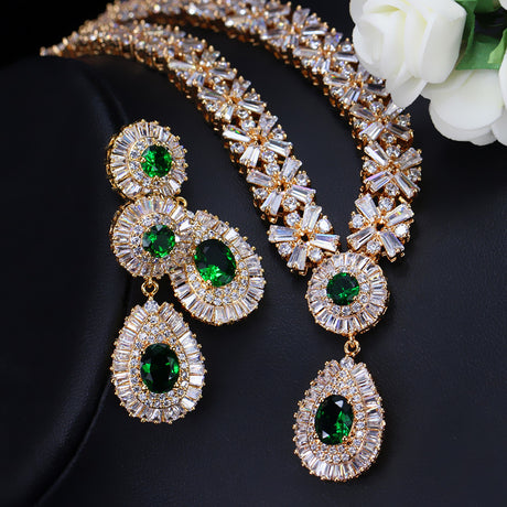 Two Piece Set Of Zircon Necklace Earrings - Dazpy