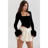 Elegant Square Collar Feather Sleeve Sexy Corset Top