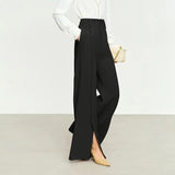 Winter Casual High-Slit Wide Leg Trousers for Women