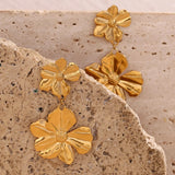 Pendientes colgantes con dos flores bañados en oro de 18 quilates: acero inoxidable resistente al agua y al deslustre